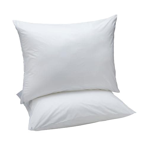 Amazon Basics Down Alternative Bed Pillows and Pillow Protector Case 2-Piece Set, Medium Density, Standard - Pack of 2, White, 26"L x 20"W - Image 1