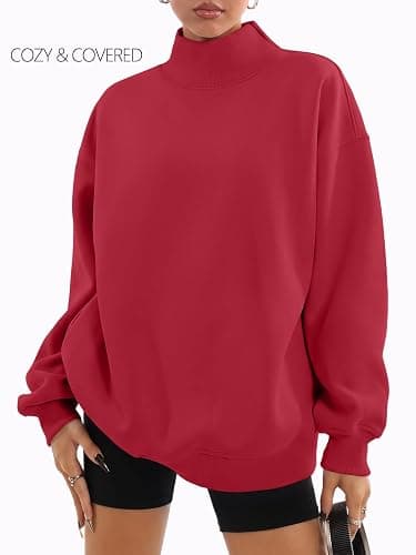 Trendy Queen Womens Mock Neck Sweatshirts Oversized Pullover Fall Outfits | Fall Fashion Clothes 2026,Long Sleeve Tops,Comfort Soft Fleece,Travel Casual Work Lounge Daily Outfit thumbnail 2