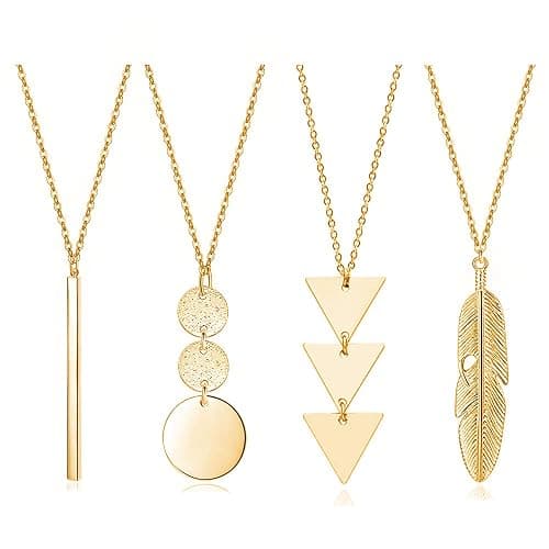 YQZIYOU Long Necklaces for Women - Fashion Pendant Necklace Jewelry, Silver Bar Feather Circle Leaf Lock Tassel Y Necklace Jewelry Set for Girls thumbnail 2
