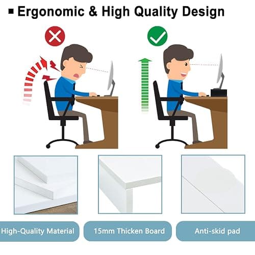 TEAMIX 20 inch White Monitor Stand Riser, Wood Desktop Stand for PC/TV/Laptop/Printer, White Monitor Riser with Storage, Computer Stand with Keyboard Organizer thumbnail 7
