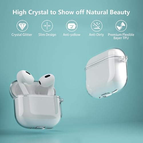 Aircawin for Airpods 4 Case Clear 2024,Full Protective Skin for Airpods 4th Generation Case Cover,Soft Transparent Shockproof TPU Protector for Airpods 4 Gen Cover with Keychain-Crystal thumbnail 3