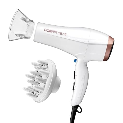 Conair Double Ceramic Hair Dryer with Diffuser | Blow Dryer with Ionic Conditioning | Includes Diffuser and Concentrator | Amazon Exclusive, White - Image 1