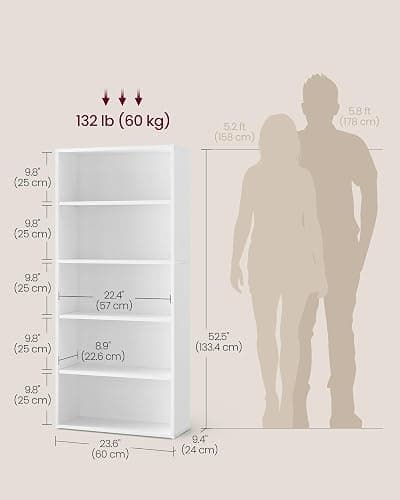 VASAGLE 5-Tier Bookshelf, Storage Organizer, 23.6 x 9.4 x 52.8 Inches | Particleboard and MDF, for Home Office, Cloud White, CUSTOS Collection ULBC165T14 thumbnail 3
