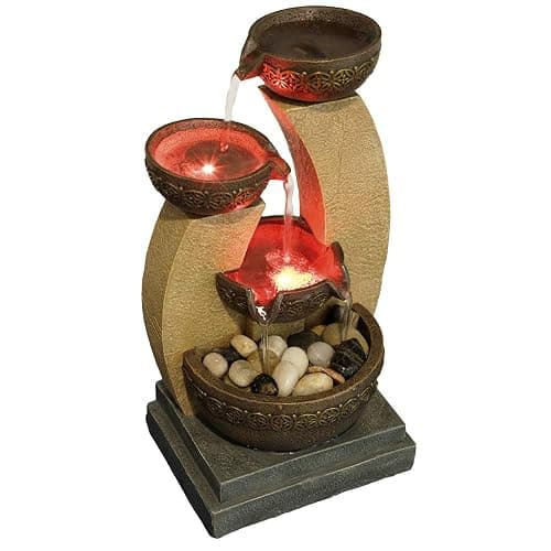 11" H Golden Tiered Bowl Fountain with Color Changing LED Lights with Adapter Brown thumbnail 6