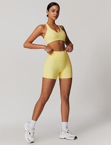 ABOCIW Workout Sets for Women 2 Piece V Neck Twist Back Sports Bra High Waist Biker Shorts Yoga Outfits thumbnail 4