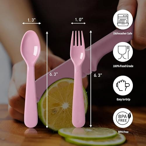 ChaLeeMoo12Pcs Plastic Kids Forks and Spoons Set, Reusable Toddler Utensils Assorted Colors Kids Silverware Set for School Lunch Box Camping Travel, Also for Adult to Use, BPA Free Dishwasher Safe thumbnail 3