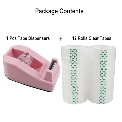 Aacehlh Desktop Tape Dispenser,1 Pack Pink Tape Dispensers with 12Rolls Transparent Tape, for Packaging in Office,Restaurant, Flower Shop,Cake Shop (Pink) thumbnail 3