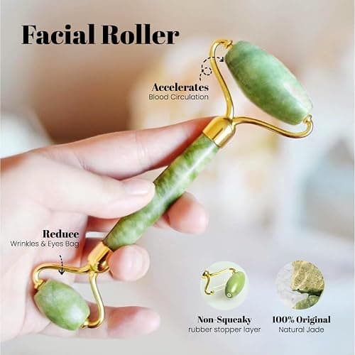 ROSELYNBOUTIQUE Gua Sha Facial Tools & Jade Face Roller for Lift Wrinkless Natural Skincare Tool Jade Roller Guasha Tool for Face (Green) thumbnail 4