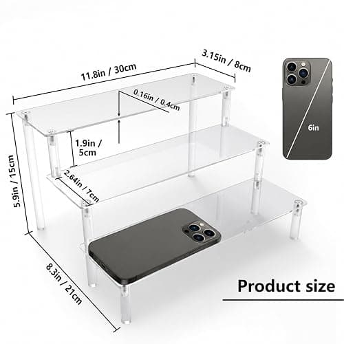 Clear Acrylic Display Riser, 3 Tier Display Stand 12 Inch Perfume Organiser | Riser Shelf for Amiibo Funko Figures, Cupcakes, Cologne, Cosmetics, Collectibles, Easy to Assemble, 1 Pack thumbnail 2