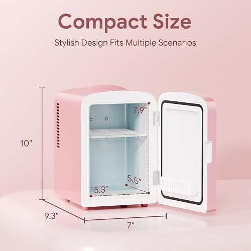 Xbeauty 4L Mini Skincare Fridge With Dimmable LED Mirror | Mini Makeup Fridge for SkinCare, Cosmetics, Food & Drinks, Portable Small Refrigerator for Bedroom, Dorm, Car, Office, Pink thumbnail 2