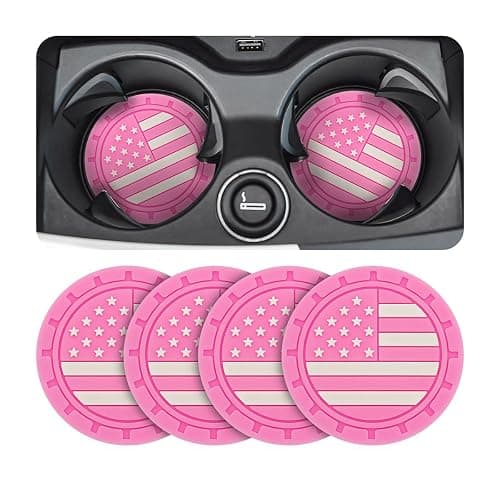Osilly Car Cup Holder Coasters, 4 Pack American Flag Insert Car Cup Coaster, 2.75 Inch PVC Anti Slip Shockproof Embedded Drink Mat, Car Interior Decoration Accessories for SUV, Truck (Pink) - Image 1