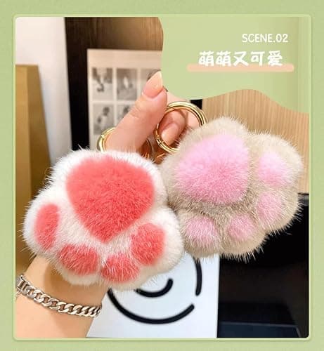 ELVRLA Super Cute Soft Plush Cat Paw keychain Fluffy Warm Comfortable Pink Kitty Hand Key Chain Ring Holder Bag Purse Pendant thumbnail 5