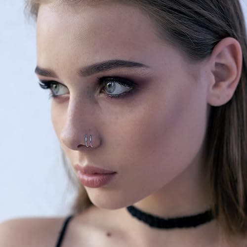 ONESING 20G Double Nose Ring Hoop for Single Piercing - 2-36 Pcs Jewelry for Women thumbnail 6