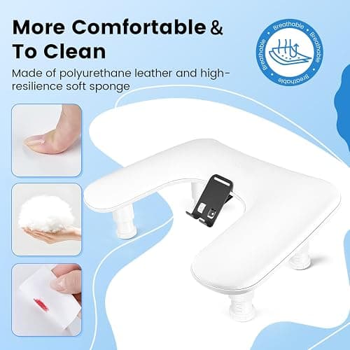 JODSONE U-Shaped White Manicure Arm Rest for Nails Tech with Rotating 360°Built-In Phone Holder and Adjustable Nail Arm Rest Detachable Manicure Hand Rest for Salon Design thumbnail 7