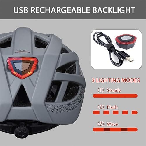 Adult-Men-Women Bike Helmet with Light - Mountain Road Bicycle Helmet with Replacement Pads & Detachable Visor thumbnail 4