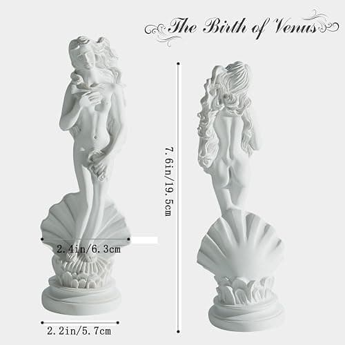 KIKITOY Aphrodite Statue The Birth of Venus on Half-Shell 7.6 Inch - Greek Roman Goddess Sculpture, Handmade Resin Art Figurine Classical White Statue, Home & Office Decor thumbnail 3