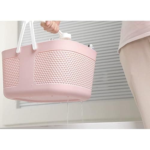 Shower Caddy Basket, Portable Large Capacity Thickened Plastic Organizer Storage Tote with Handles Drainage Toiletry Bag Bin for Bathroom, College Dorm Room Essentials, Kitchen, Camp, Gym, Pink thumbnail 4