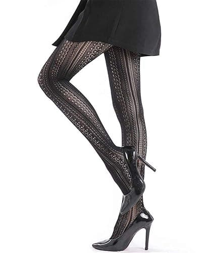 SurBepo Women Fishnet Hollow Out Knitted Patterned Thick Warm Stockings Tights Vertical Strips Pantyhose For Female thumbnail 2