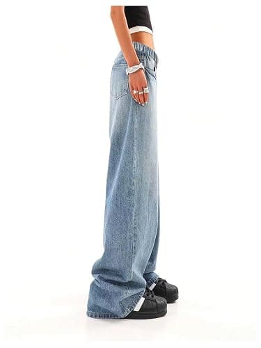 SweatyRocks Girl's Wide Leg Denim Pants Elastic Waist Loose Y2K Jeans Long Trousers thumbnail 4