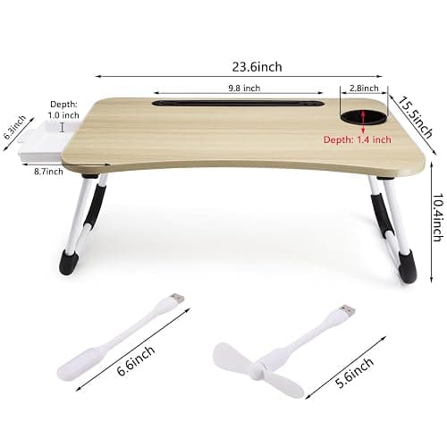 Slendor Lap Desk with Tablet Slot, Foldable Laptop Table with Storage Drawer，Portable Bed Desk for Laptop, Computer Tray with Cup Holder Notebook Stand Reading Holder for Couch Floor, White Maple thumbnail 3
