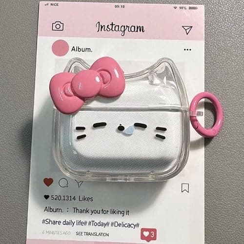 Transparent Clear Earphone Case for AirPods 4, Cute Lovely Cat Face Soft TPU Silicone Case, Kitty Ear AirPods 4 Cover Protective Skin Shockproof Protector for iPod Earbuds -Sleeping Bowknot Cat thumbnail 2