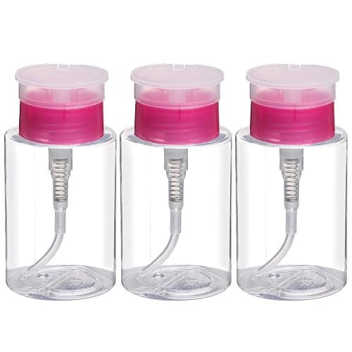 Pack of 3 Nail Polish Remover Pump Empty Dispenser Bottle for Alcohol, Nail Polish and Makeup Remover, 150ml(5.10z), Hotpink Top Cap - Image 1
