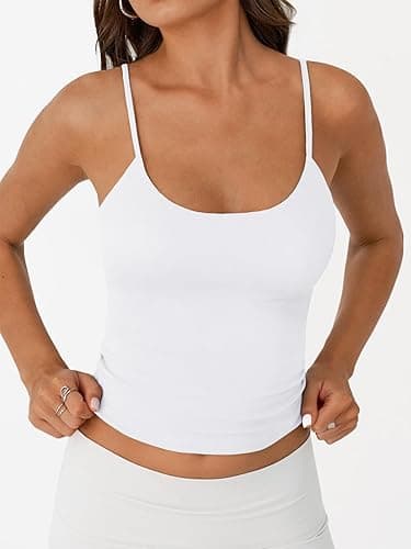 Trendy Queen Womens Spaghetti Strap Tank Top Summer Double Lined Workout Camisole Going Out Cute Tops Y2k Teen Girl Basic - White - Small thumbnail 2