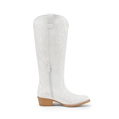 DREAM PAIRS Womens Cowboy Boots Comfortable Cowgirl Knee High Boots Pull On Side Zipper Chunky Heel Embroidered Western Boots thumbnail 4