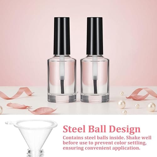 Qulkws 2 Pcs Empty Fingernail Polish Bottles Empty Nail Polish Bottles with Brush 15ML Glass Bottle with Cap Funnel Mixing Balls Clear Nail Polishes Containers for Nails Art Samples thumbnail 4