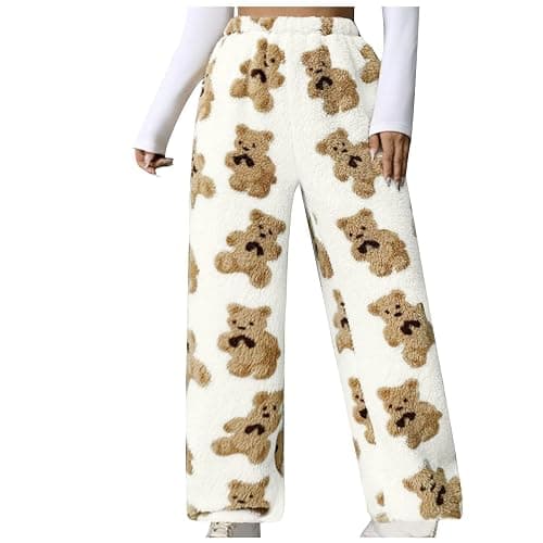 Women's Bear Plush Pajama Pants Fluffy Fuzzy Fleece Teddy Pj Bottoms Wide Leg Warm Fall Winter Lounge Sleepwear thumbnail 3