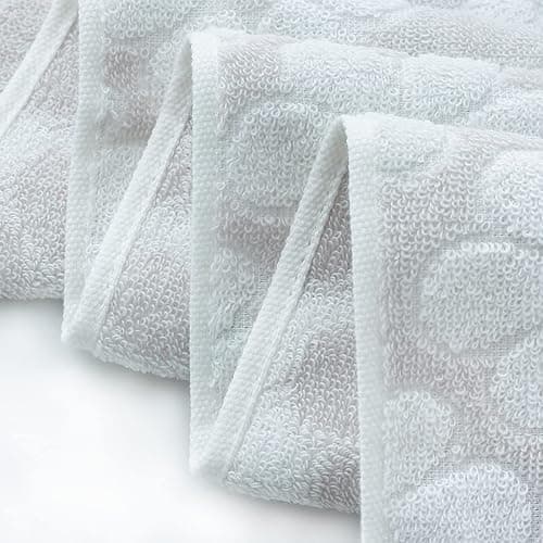Pidada Hand Towels Set of 2 Floral Pattern 100% Cotton Soft Absorbent Decorative Towel for Bathroom (Light Grey) thumbnail 7