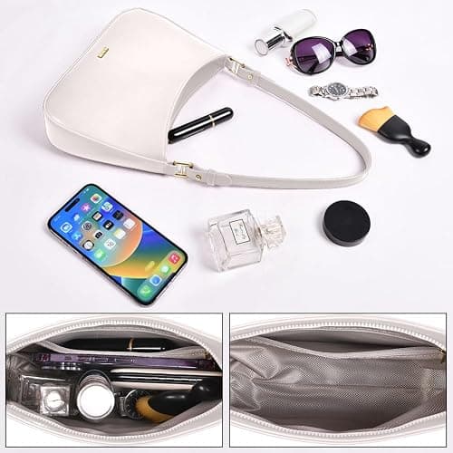 Aucuu Handtasche Damen, Umhängetasche Damen Klein Handtasche, Y2K Crossbody Bag, PU Leder Schultertasche, Mini Hobo Bag Retro Achsel Tasche, Shoulder Bag für Dating Party Einkaufe - #4 Weiß thumbnail 4