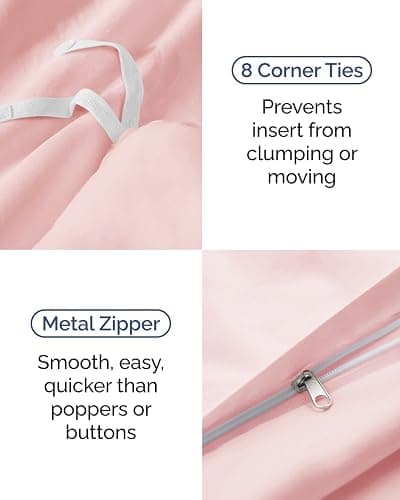 Duvet Cover Twin/Twin XL - 2 Piece Set, College Dorm Room - Baby Pink | College Dorm Room Essentials, Duvet Cover 68" x 90" with 1 Pillow Sham w/ Zipper Closures & Ties, Soft, Comfy & Breathable thumbnail 5