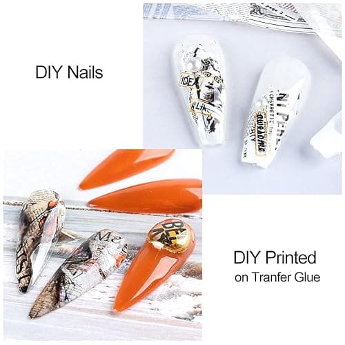 Retro Newspaper Nail Art Foil Transfer Stickers,Nail Art Supplies Holographic Nail Foil Flower Decals English Letters Butterfly Cool Romantic Punk Designs for Woman Manicure Decorations 10PCS thumbnail 3