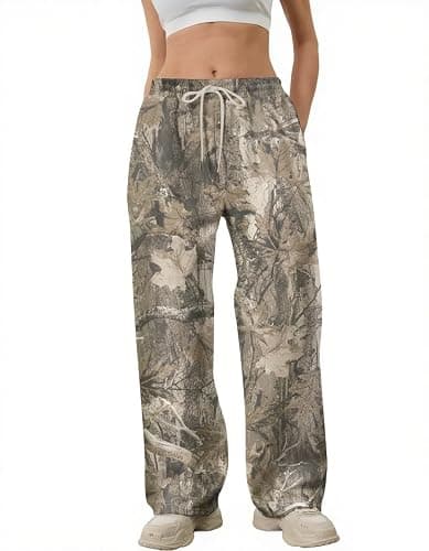 MSBESYOR Camo Pants Women Baggy Fleece Y2K Camouflage Cargo Pants High Waisted Wide Leg Drawstring Jogger Sweatpants - Image 1