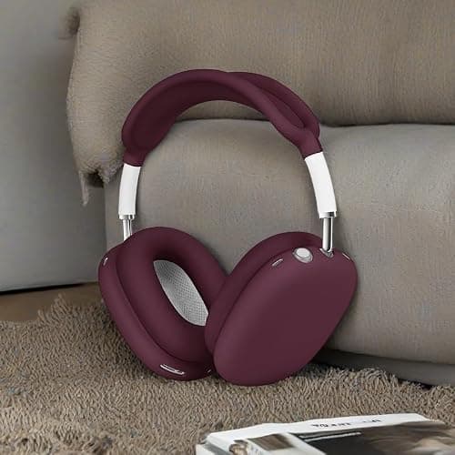 Silicone Case Cover for AirPods Max Headphones，Anti-Scratch Ear Cups Cover/Ear Pad Case Cover/Headband Cover 3 in 1 Accessories Silicone Protector for Apple AirPods Max（Wine red） thumbnail 6