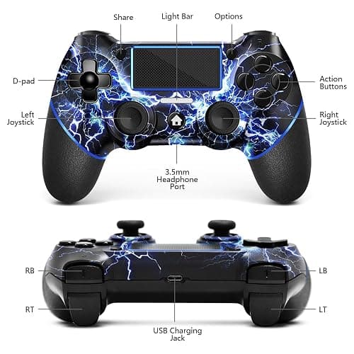 AceGamer Wireless Controller for PS4, Custom Design V2 Gamepad Joystick for PS4 with Non-Slip Grip of Both Sides and 3.5mm Audio Jack! Thumb Caps Included! (Lightning) thumbnail 2