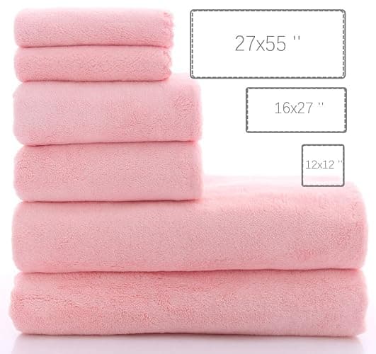 MOONQUEEN Ultra Soft Towel Set - Quick Drying - 2 Bath Towels 2 Hand Towels 2 Washcloths - Microfiber Coral Velvet Highly Absorbent Towel for Fitness, Bathroom, Sports, Yoga, Travel (Pink, 6 Pcs) thumbnail 5