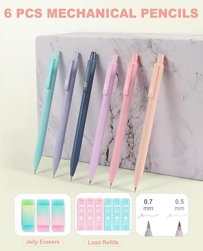 56 PCS Aesthetic School Supplies with Pencil Case, 5 Inspirational Ballpoint Pens, 12 Pastel Highlighters, 5 Black Ink Gel Pens, 6 Mechanical Pencils 0.5-0.7mm Preppy School Supplies Xmas Gift(Green) thumbnail 6
