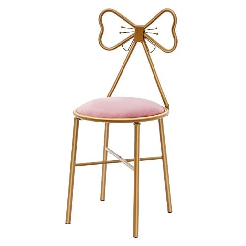 Hopuers Pink Butterfly Bow Tie Vanity Chair with Velvet Cushion and Metal Frame, Dresser Seat with Butterfly Backrest. for Kitchen, Pub, Breakfast, Dining, Coffee, Dressers, Nail Salons (Dark Pink) - Image 1