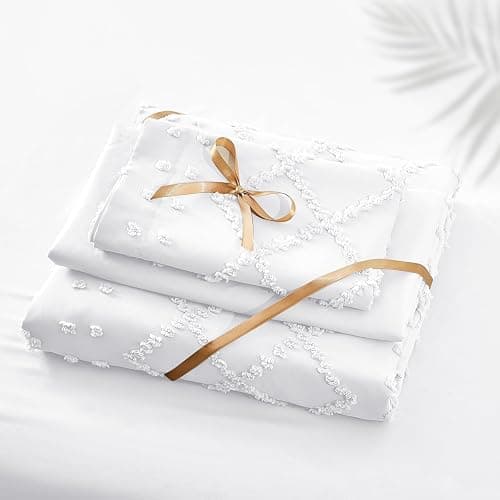 HYMOKEGE Twin Duvet Cover, Boho Tufted Twin Duvet Cover Set 3 Pieces, Soft & Lightweight Shabby Chic, Embroidery Bedding Set for All Seasons, 68" × 90" & 1 Pillow Sham, White thumbnail 6