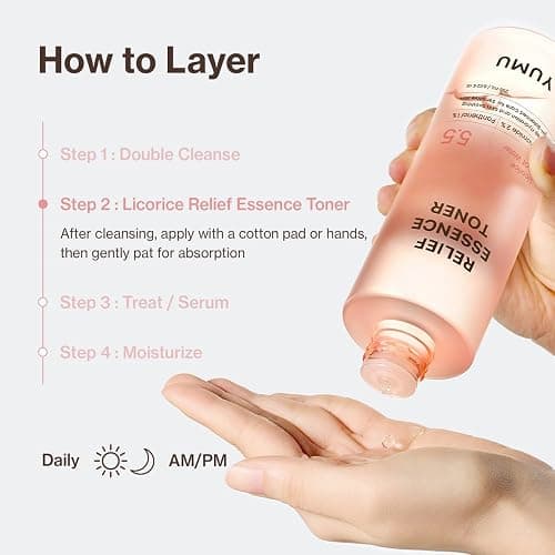 YUMU Licorice Relief Essence Toner for Sensitive Skin, Niacinamide, Panthenol, Fragrance-Free, Soothing & Hydrating (255ml / 8.62 fl. oz.) thumbnail 7