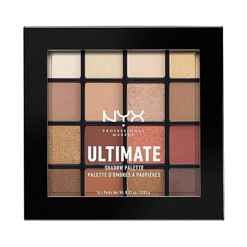 NYX Professional Makeup Eye Shadow Palette, Pressed Pigments, 16 Shades, Matte, Satin, Metallic, Ultimate Palette, Shade: Warm Neutrals - Image 1
