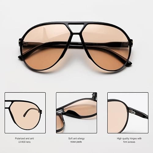 GUVIVI Retro Aviator Sunglasses for Women Men Oversized Classic 70s Vintage Trendy Tangle Free Square Aviators Sun Glasses thumbnail 5