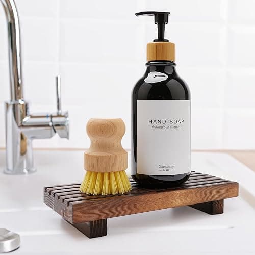 Renawe Small Kitchen Sink Soap Tray for Counter Soap Dish Dispenser Holder Wooden Risers Stand for Bathroom Decor Farmhouse Wood Pedestal Kitchen Accessories Countertop Vanity Counter Decorative Tray thumbnail 3