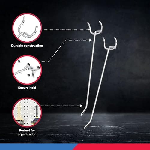 Neiko 53102A 6” Pegboard Hook Organizer Kit, 50 Pack, Hanging Hooks Set for Garage Organization, Great for Wall Hanging and Shelving, Tool Storage, Craft Organizing thumbnail 4