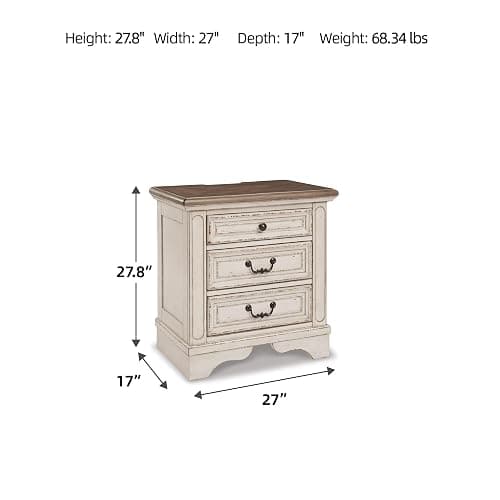 Signature Design by Ashley Realyn French Country 3 Drawer Nightstand with Electrical Outlets & USB Ports, 27.75" Tall, Chipped White thumbnail 3