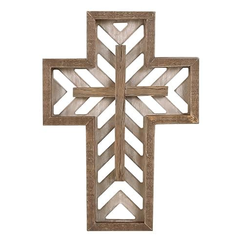 Crucifix Wall Cross - 12 Inch Handmade Unique Rustic Wooden Catholic Spiritual Art Church Home Room Decor - Brown - Image 1