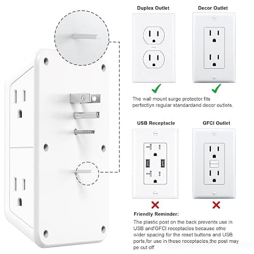 Wall Outlet Extender with Night Light, Power Plug Adapter 6 Outlet Extender with 4 USB Charging Ports 1050J Power Strip Multi Plug Adapter Spaced for Home Travel Office (2U2C)-ETL thumbnail 9