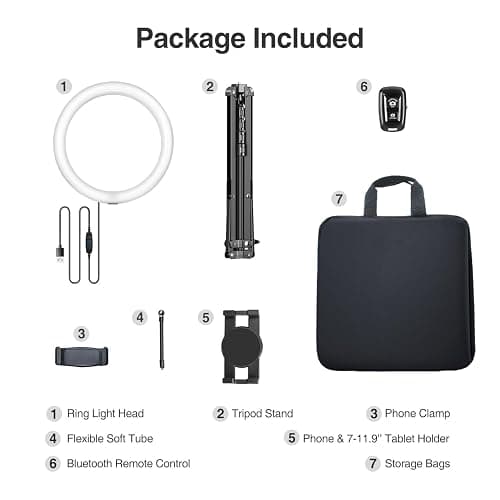 Elitehood 12’’ Ring Light with Tripod Stand (72’’ Tall) & iPad/Phone Holder, Dimmable Selfie Circle LED Lights Ringlight for Video Recording, Conference, Makeup, Laptop, Computer, Webcam, YouTube thumbnail 9